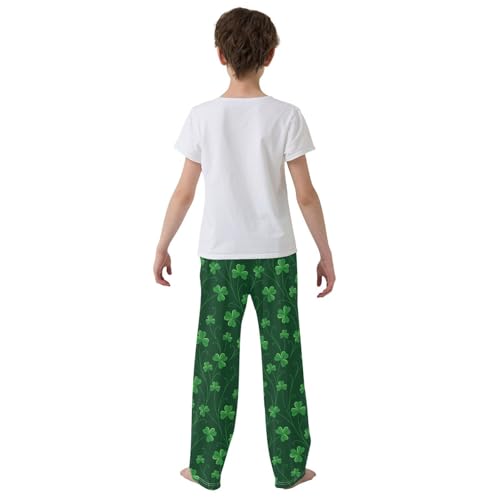 Shamrock Florals Boys Long Pants Soft Trousers Elastic Waist Kids Lounge Bottoms with Pockets S-XL3