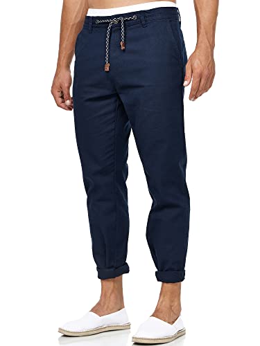 Indicode Herren Veneto Stoffhose aus Leinen & Baumwolle | Leinenhose Freizeithose Männer Navy, M