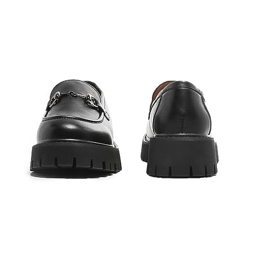 Image of Chunky Loafers Women Platform Loafers for Women Chunky Heel Lug Sole Loafers for Women Slip ons Round Toe
