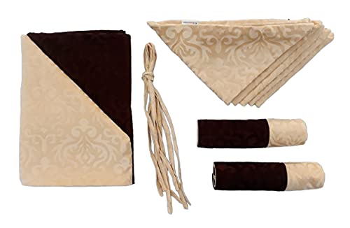 Image of Homesajja Premium Diwan Set of 8 (1 Sheet, 2 Bolster with Dori & 5 Cushion Covers) Coffee & Beije, Self