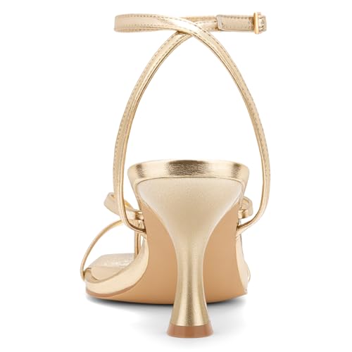 Image of Carcuume Womens Kitten Heels Square Toe Thong Strappy Ankle Strap Stiletto Heel Sandals