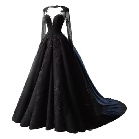 TRHTX Gothic Elegant Lace Wedding Dresses for Bride V Neck Navy Blue Satin Bridal Gowns Long Sleeve Wedding Gowns with Train Size 26 Plus Cover