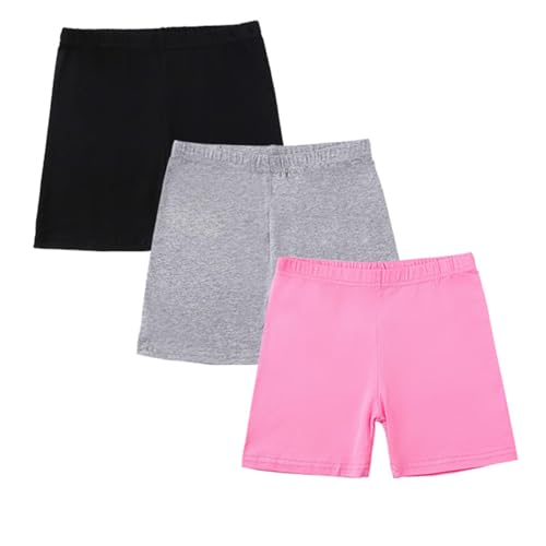 TYUSGH Paquete de 3 pantalones cortos de ciclismo para niñas, atléticos, correr, carreras, deportes, baile, verano, algodón, pantalones de ciclismo, gimnasio, pantalones cortos de chándal, gris, 5-6