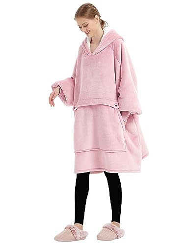 Image of KFUBUO Wearable Blanket Hoodie for Adults With Pocket Pink | Sherpa, Fuzzy Blanket Hoodie, Oversized Sweatshirt Blanket, Kangaroo Pouch, Gifts for Mom, Cute Stuff