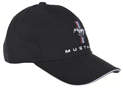 Checkered Flag Men's Ford Mustang Cap Tri-Bar Pony Logo Adjustable Black Hat