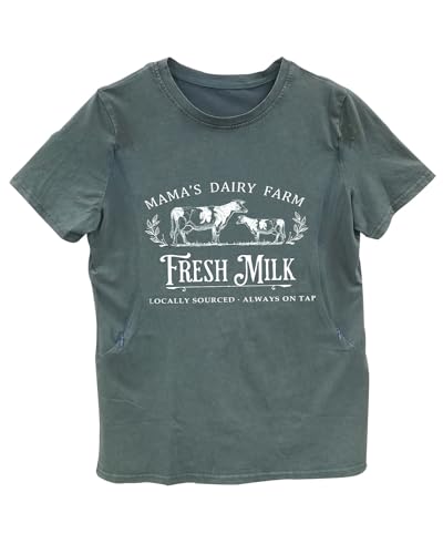 Camisas de lactancia para mujer, cómodas, con cremallera, para lactancia, casual, desgastada, lavada con ácido, camisetas de maternidad, Verde, S