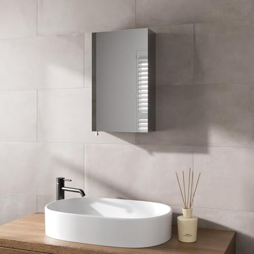 ArtisÂ® 300 x 500mm Bathroom Mirror Cabinet Storage Wall Mounted Cupboard Ready Assembled Unit Single Mirrored Door, Stainless Steel