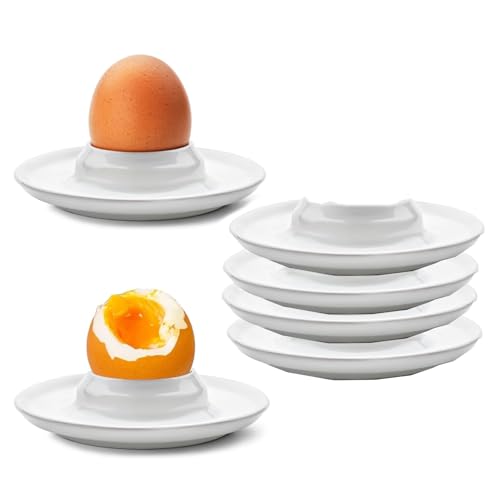 Semazz Hueveras,6 PCS Soportes para Huevos Huevera Dura y Blanda Estilo Clásico Platos de Plástico Blanco para Huevos Hueveras para Huevos Pasados por Agua Apta para Microondas y Lavavajillas