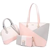 LOVEVOOK Handtaschen Damen Shopper Handtasche Rosa Damen Tasche Set, elegant Schultertasche Umhängetasche Geldbörse Portmonee 3PCs Set Geschenk, Rosa