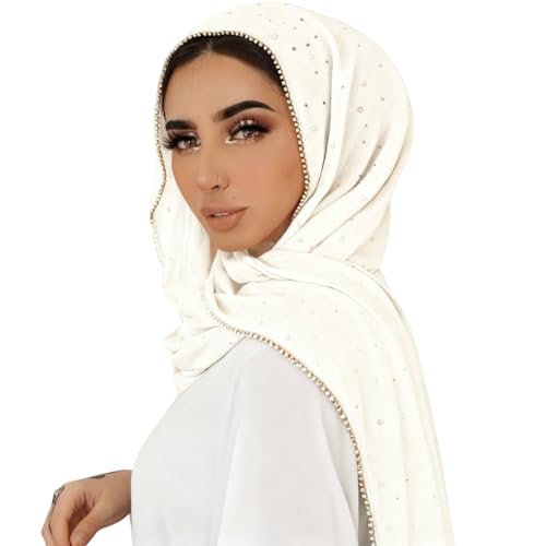 ANKOMINA Women Soft Chiffon Rhinestone Long Scarf Shawl Fashion Muslim Hijab Head Wrap Scarves