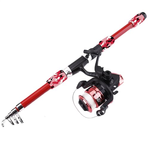 釣りセット 炭素伸縮式釣竿 スピニングリール付き 投げ釣りロッド カーボン製 初心者向け 1.8M fishing rod set 餌と 糸付き 収納バッグ付き 携帯便利 fishing reel 軽量 ?竿 入門セット 海 淡水 川 堤防 (カモフラージ
