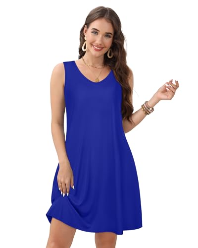 Image of CHICGAL Womens Summer Dresses Casual Sleeveless Loose T Shirt V Neck Sundress Swing Beach Cover Up with Pockets 2026