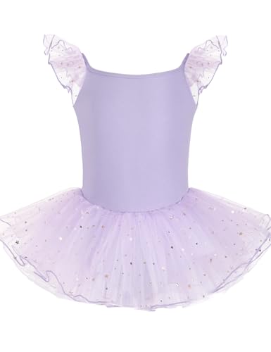 HIPPOSEUS Niña Tutu Vestidos de Ballet Maillot de Danza Gimnasia Leotardo Body Clásico para Niñas Body Traje de Baile,Y04 Lentejuelas Morado,10 11 Años