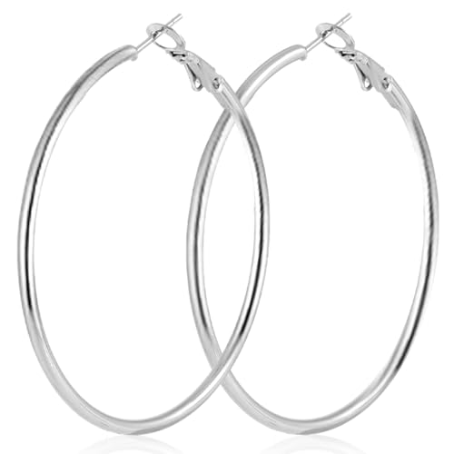 70mm Large Stainless Steel Silver 14K Gold Plated Hoop Earrings for Women Lightweight Hoops Hypoallergenic Big Thin Dangle