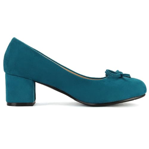 DINTAHA Bow Tie Low Chunky Block Heel Pumps Round Toe Office Dress Shoes for Women3