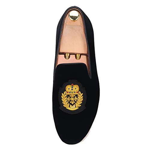 FERUCCI Black Velvet Loafer with Embroidery Slippers Flat Prom Wedding