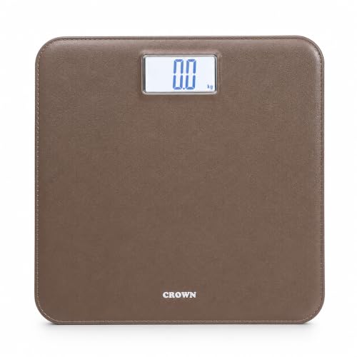 CROWN Elite Leather Look Fiber Body Digital Human Weighing Scale, 180kg (Brown)