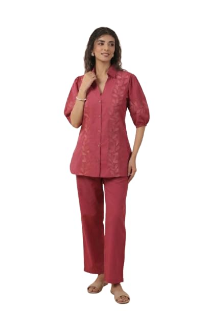 Women's Pink Printed Cotton Co-ord Set-image-11