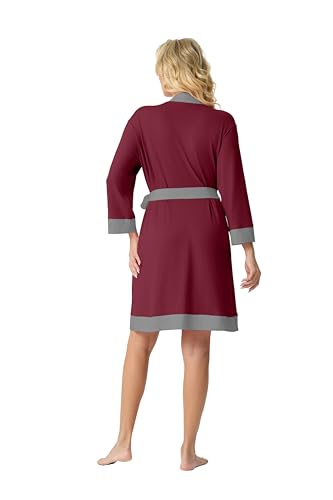 Image of PrinStory Womens Robe Knit Kimono Bathrobe Lightweight Soft Sleepwear Knee Length Lounge Robes