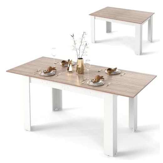 COSTWAY Esstisch ausziehbar, 120/158 x 70 cm, Küchentisch für 4-6 Personen, rechteckiger Esszimmertisch für Esszimmer, Küche (Natur + Weiß)