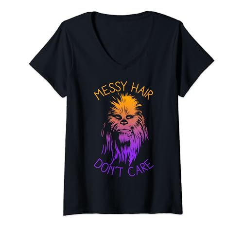 Womens Star Wars Chewbacca Messy Hair Don't Care V-Neck T-Shirt Womens Star Wars Chewbacca Messy Hair Don't Care V-Neck T-Shirt