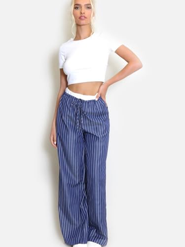 MINTLIMIT Summer Pants for Women Striped High Waisted 2025 Casual Wide Leg Trousers Drawstring Loose Beach Pants with Pockets2