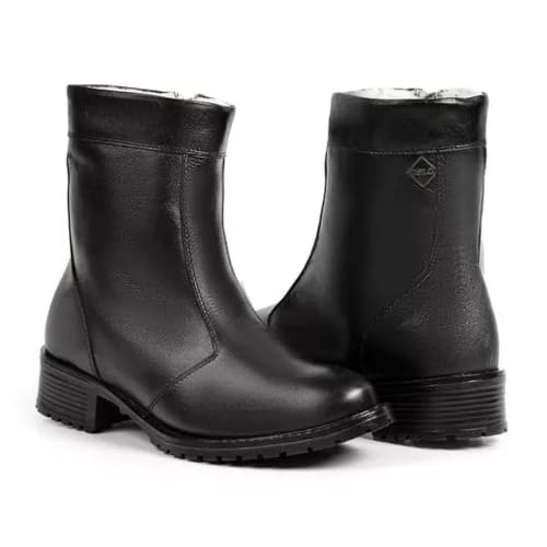 Bota Feminina de Inverno em Couro Forrada com Lã Impermeável - Viena (Preto, BR, Adulto, Numérico, 37)