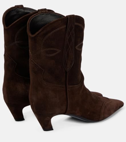 Women's Suede Leather Ankle Boots Cowboy Kitten Heel Square Toe Slip On Embroidery Chelsea Mid Calf Boots Fashion Comfort Low Heel Short Booties4