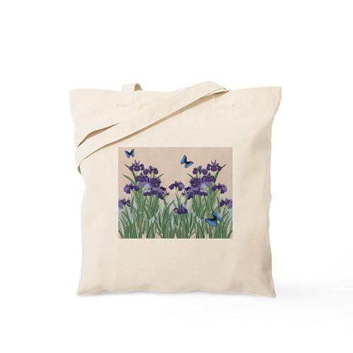 CafePress Japanese Iris & Butterflies Tote Bag Reusable Natural Beige Canvas Shopping Bag