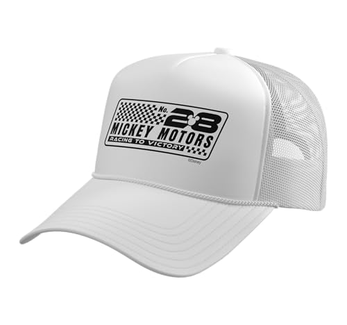 Disney Racing Mickey Motors No. 28 Racing to Victory Logo Trucker Hat with Adjustable Mesh Back White