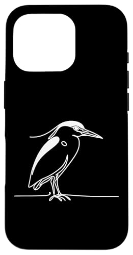 Carcasa para iPhone 16 Pro Line Art Bird & Ornitólogo Garza nocturna coronada negra