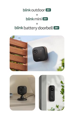 Image of Blink Outdoor 2K+, Mini 2K+, and Battery Doorbell 2K+ (newest model) - Complete 2K security, long-lasting battery. Sync Module Core included - 2 Cameras + Doorbell (Black)