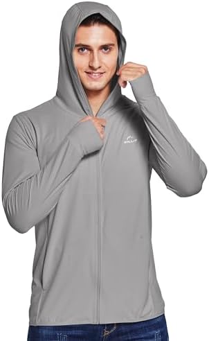 Willit Men's UPF 50+ Light Jacket Sun Protection Hooded SPF UV Jacket Hiking Fishing Shirt Long Sleeve Full Zip