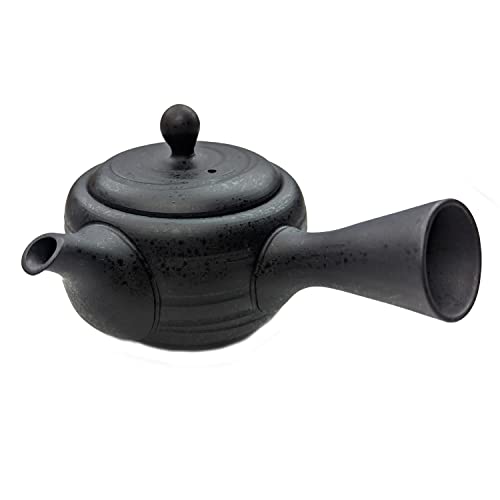 Kyusu - Tetera japonesa de cerámica Kyusu de 200 ml, con asa lateral y colador de acero inoxidable, tetera con una sola mano para preparar té verde, carbón