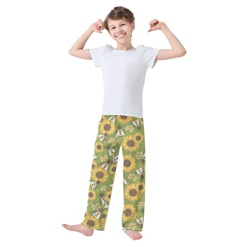 ZZXXB Sunflower Bee Boys Long Pants Soft Trousers Elastic Waist Kids Lounge Bottoms with Pockets S-XL2