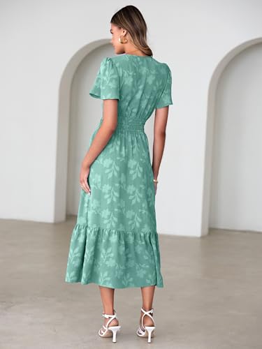 Image of Simplee Womens Summer Boho Maxi Dress Semi Formal Wedding Guest Short Sleeve V Neck Empire Waist Floral Long Dresses
