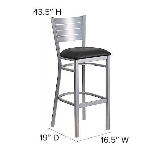 Flash Furniture Pack de 2 Butacos Hercules Serie Metal Plata Respaldo de Listones Asiento Vinilo Negro miniatura 3