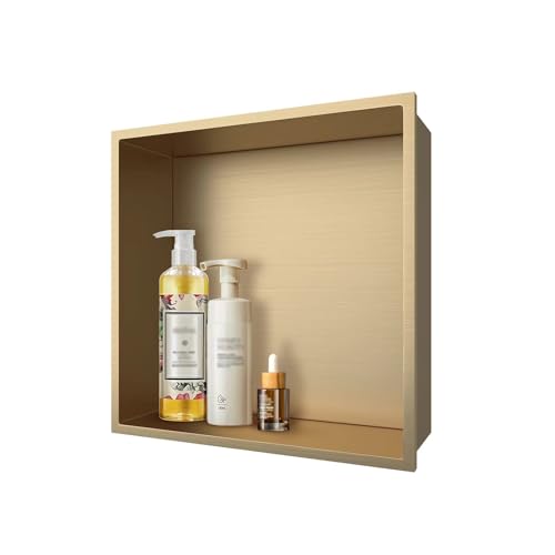 Shower Niche,Stainless Steel,Recessed Niche Shower for Bathroom Storage,no tiling Required, 12" X 12" X 4",Champagne Gold
