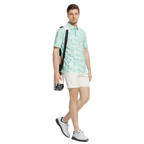 Image of M MAELREG Mens Golf Shirt Short Sleeve Dry Fit Print Moisture Wicking Performance Patterns Collared Polo Shirt