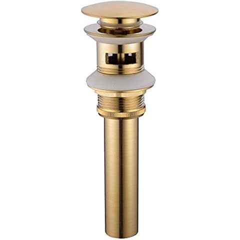 TRUSTMI Brass Bathroom Basin Sink Slotted Waste Drain Stopper Modern Pop Up Click Clack Sprung Plug with Overflow, Brushed Gold Cover
