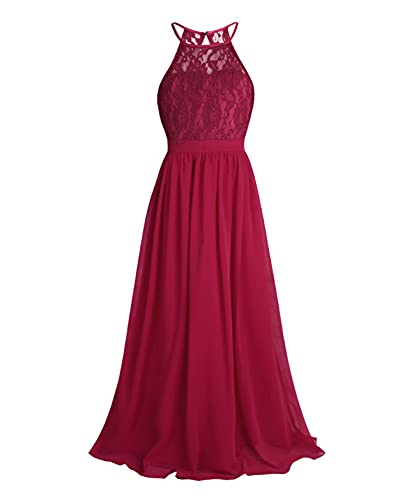 Kids Girls Chiffon Halter Neck Maxi Flower Dress Wedding Bridesmaid Formal Party Evening Gown3