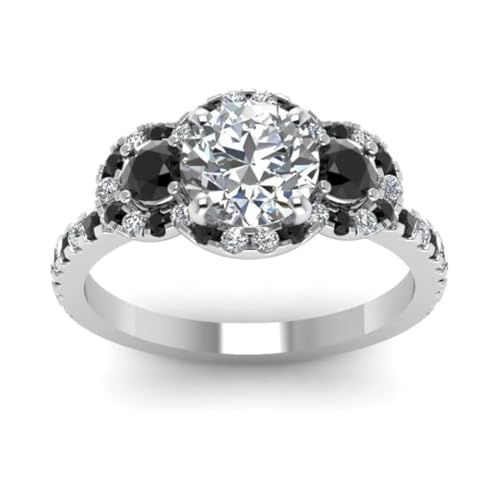 Image of 55Carat Choose Your Gemstone Delicate 3 Stone Halo Diamond CZ Ring Sterling Silver Round Shape Halo Engagement Rings Everyday Jewelry Wedding Jewelry Handmade Gifts for Wife US Size 4 to 12