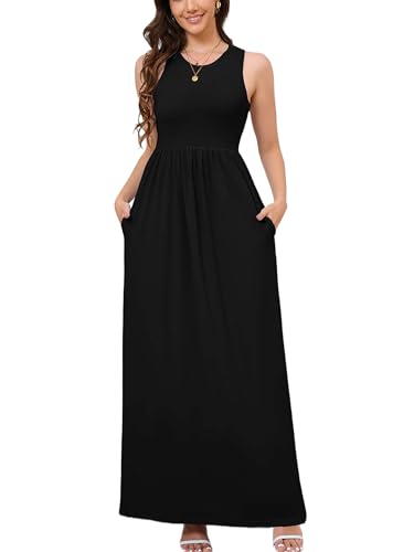 Image of DEARCASE Women's Sleeveless Maxi Dress Casual Plain Loose Summer Vacation Beach Long Dresses with Pockets