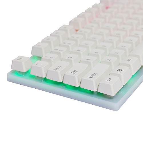 Lancoon Tastiera Da Gioco - Cablata USB, Con Retroilluminazione A LED Arcobaleno, 104 Tasti E Design Resistente All'Acqua Per I Giocatori Di PC E Laptop, Bianca