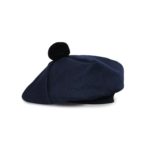 Image of Scottish Tam O' Shanter Hat Tartan Bonnet Pom Pom Wool Flat Cap One Size