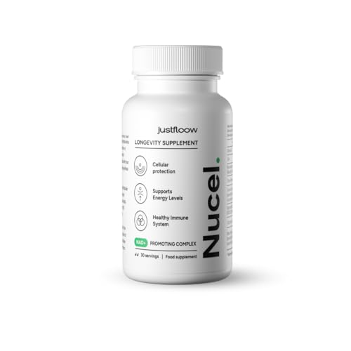 JustFloow Nucel Longevity Supplement Boost NAD+ Levels Cellular Energy DNA Repair & Healthy Aging - 8 Science-Backed Ingredients Including Nicotinamide Riboside Resveratrol Vitamin C & CoQ10