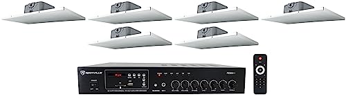 Rockville (6) Audio 2' X 1' Drop Ceiling Tile Speakers Bundle with Amp for Office/Restaurant (7 Items)