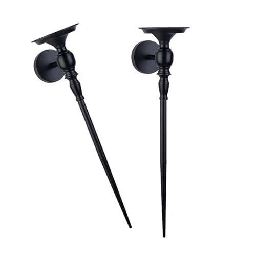 Set of 2 Elegant Large Wall Mounted Metal Candle Sconces for Home Decors Black Iron Hanging Candle Holder Candlestick