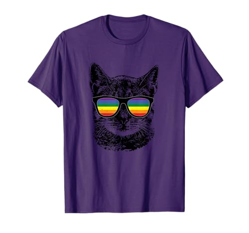 Funny Cat Gay Pride LGBT Rainbow Sunglasses Shirt Men Women Girls Kids T-Shirt