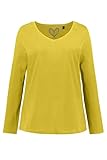lässig Ulla Popken Damen Basic Shirt, V-Ausschnitt, Slim, Langarm T Shirt, Gelb, 54-56 Große Größen EU